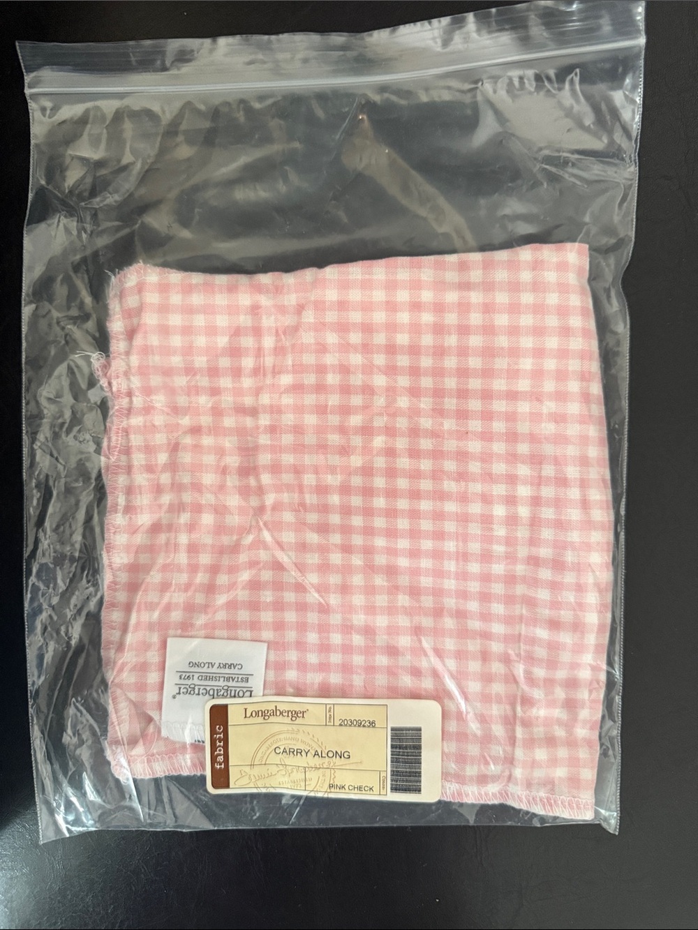 Longaberger Pink Gingham  Carry-Along liner